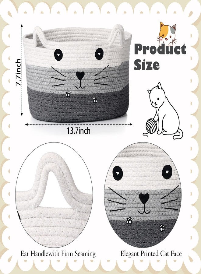 Zopeal Cat Basket Storage Woven Organizer with Ears Christmas Decorative Pet Toy Cute Cotton Rope Basket for Gift Cat Dog Toy Bin Nursery Room(13.7 x 7.8 Inch,White, Light Gray, Dark Gray) - Image 2
